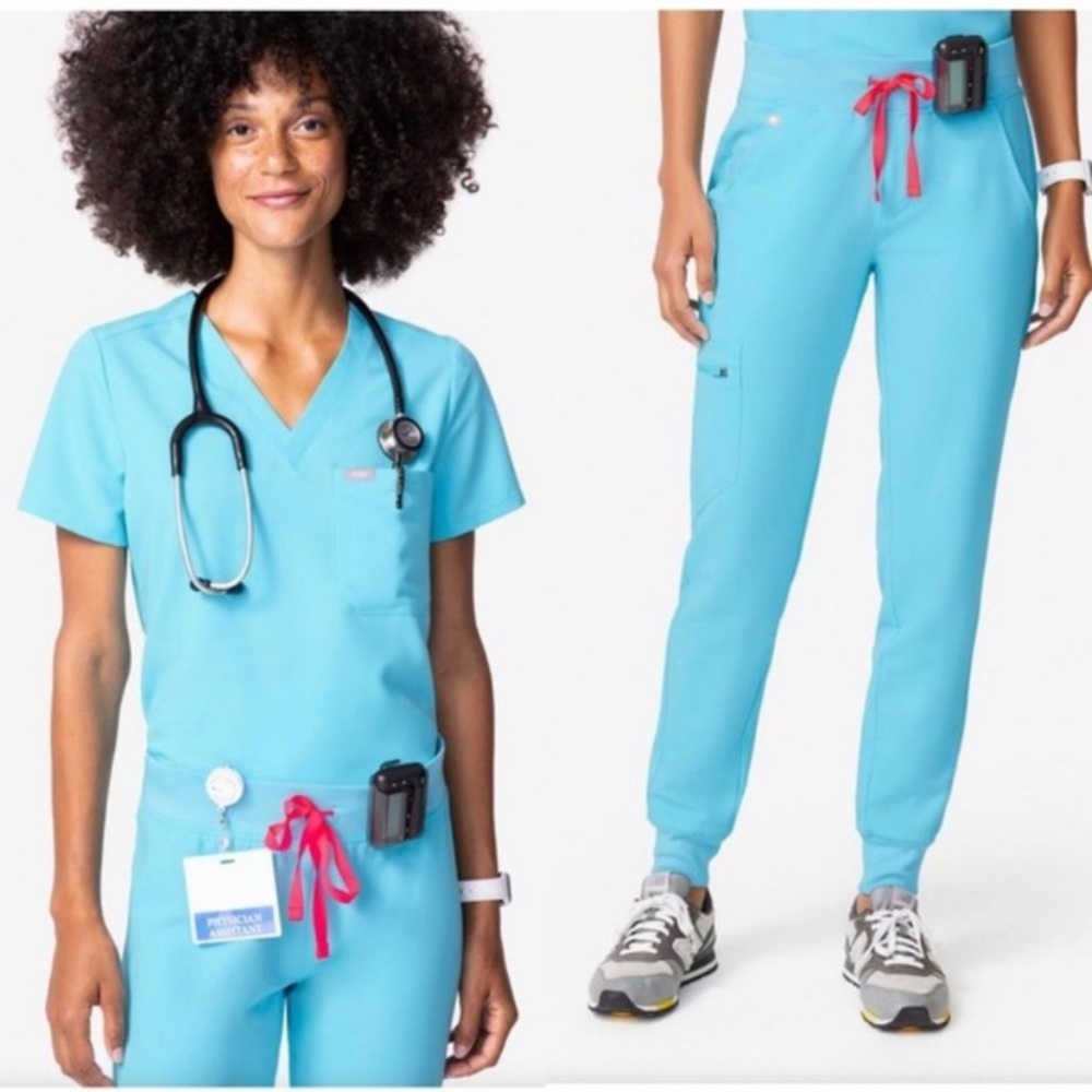 Figs neon blue scrub set
